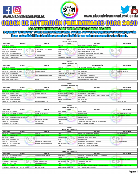 ֍ Orden Actuación Preliminares 【 COAC 2020 】 Carnaval De Cádiz