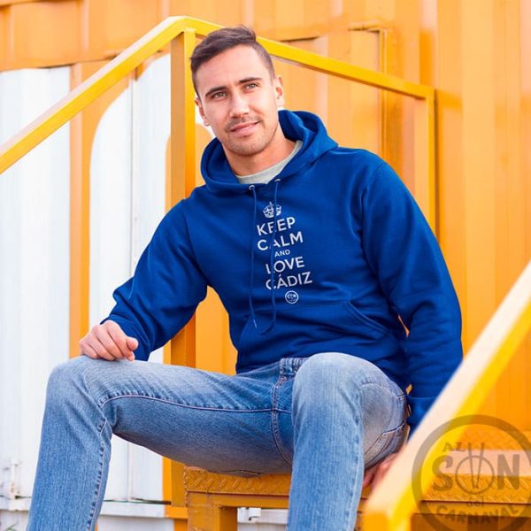 Sudadera Keep Calm and love cadiz azul con capucha