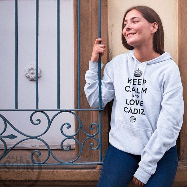 Sudadera Keep Calm and love cadiz blanca con capucha