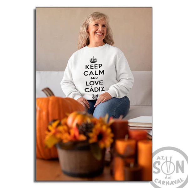 Sudadera Keep Calm and love cadiz blanca sin capucha