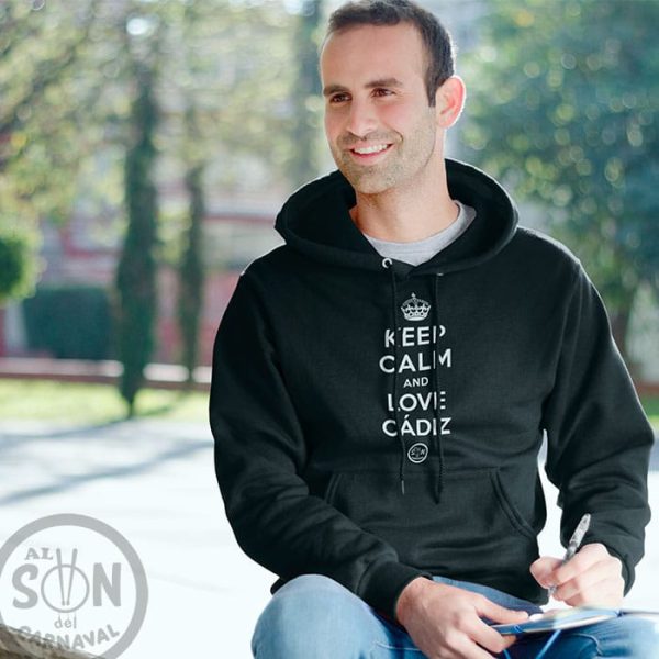 Sudadera Keep Calm and love cadiz negra con capucha