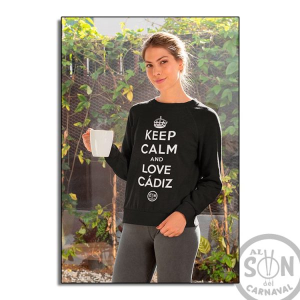 Sudadera Keep Calm and love cadiz negra sin capucha