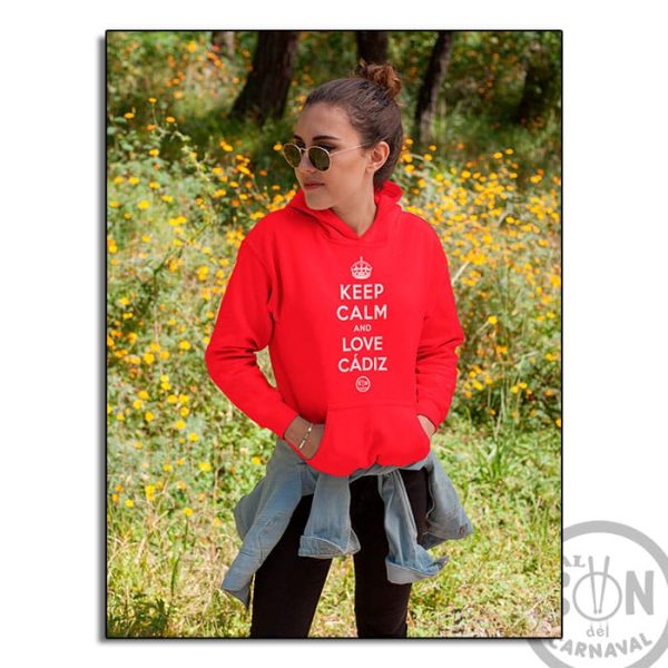 Sudadera Keep Calm and love cadiz roja con capucha