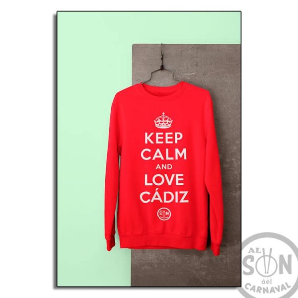 Sudadera Keep Calm and love cadiz roja sin capucha