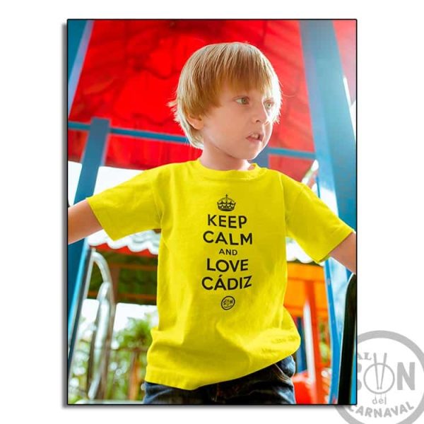 camiseta para niño keep clam and love cadiz - amarilla