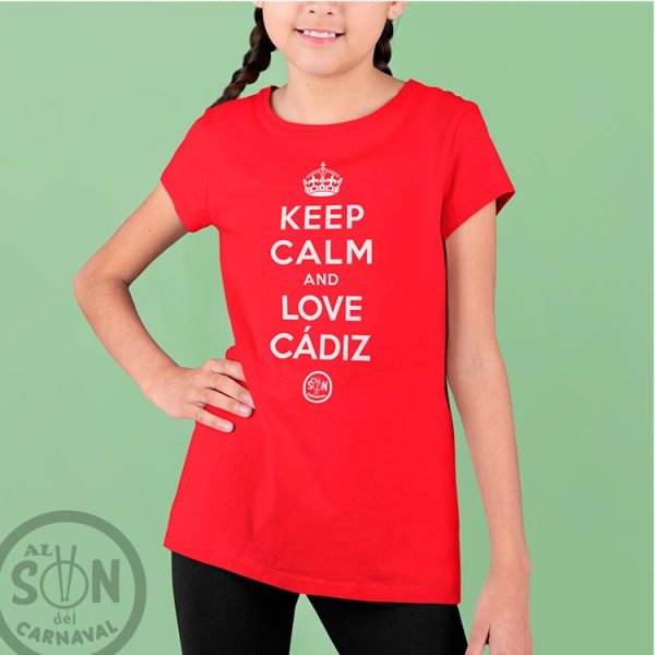 camiseta para niño keep clam and love cadiz - roja