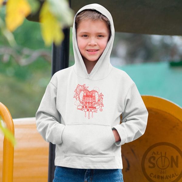 sudadera para niño corazon yo me enamoré de ti rojo - blanca con gorro