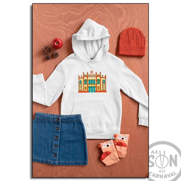 sudadera para niño gran teatro falla a todo color blanca con gorro