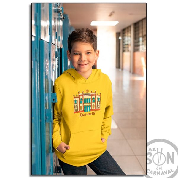 sudadera para niño gran teatro falla a todo color creo en ti amarillo con gorro