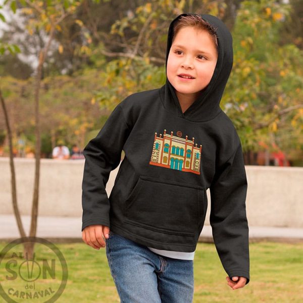 sudadera para niño gran teatro falla a todo color - negra con gorro