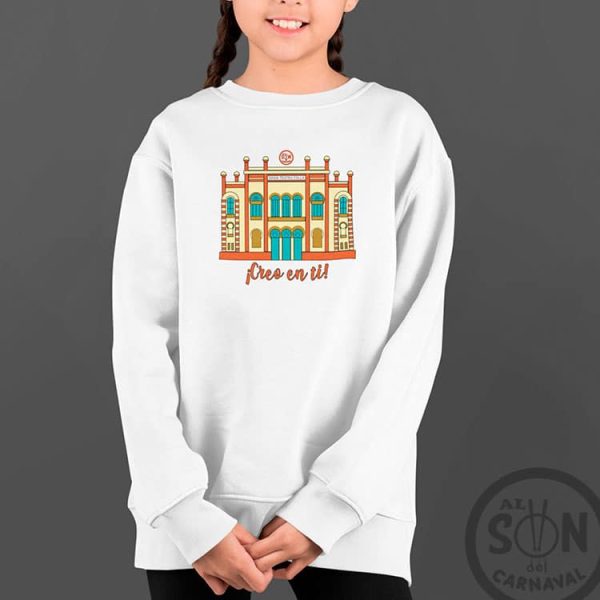 sudadera para niño gran teatro falla creo en ti a todo color blanca con gorro