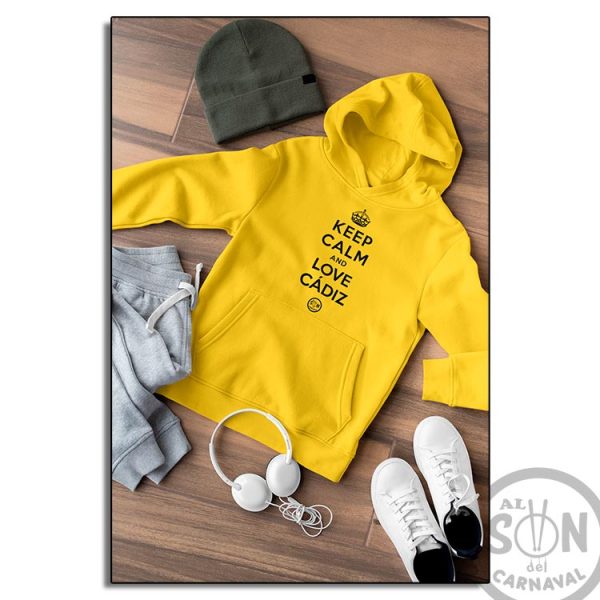 sudadera para niño keep calm and love cadiz amarillo con gorro