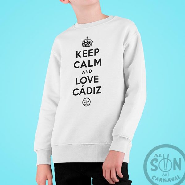 sudadera para niño keep calm and love cadiz blanca sin gorro