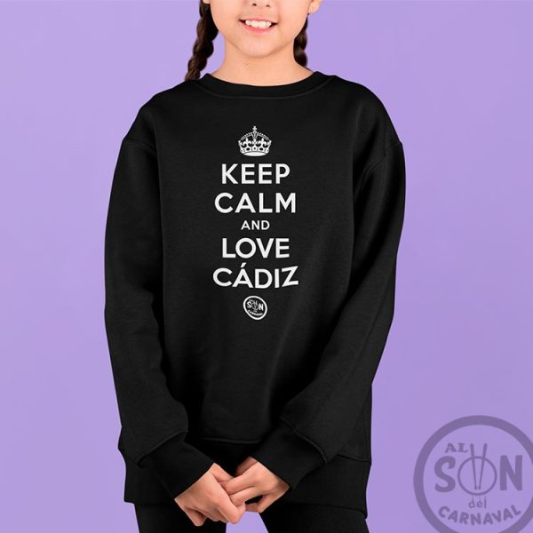 sudadera para niño keep calm and love cadiz negra sin gorro