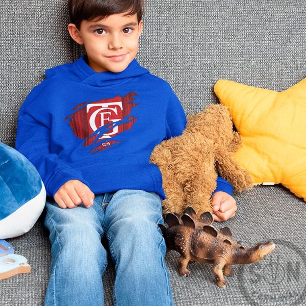 sudadera para niño logo del falla arañado azul con gorro