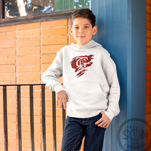 sudadera para niño logo del falla arañado blanca con gorro