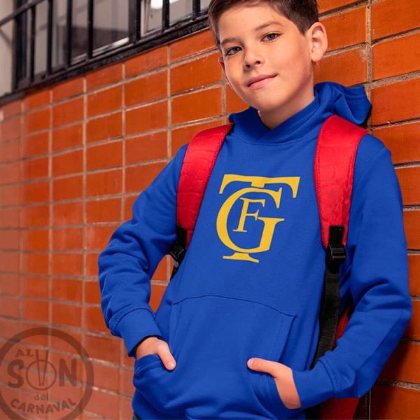 sudadera para niño logo gran teatro falla gtf azul con gorro