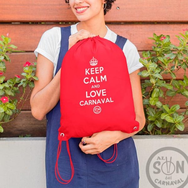 mochila de saco keep calm and love carnaval roja