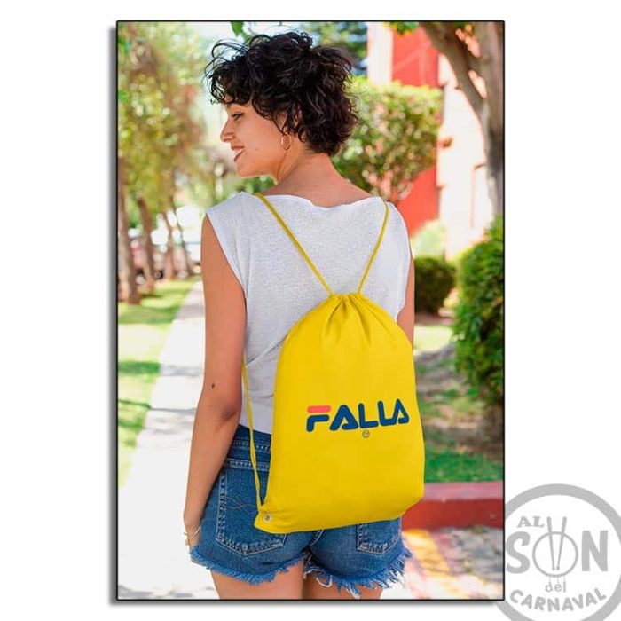 mochila de saco marca Falla amarilla