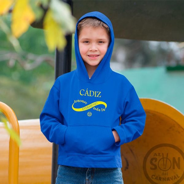 sudadera para niño cadiz tenemos toda la eternidad con capucha azul