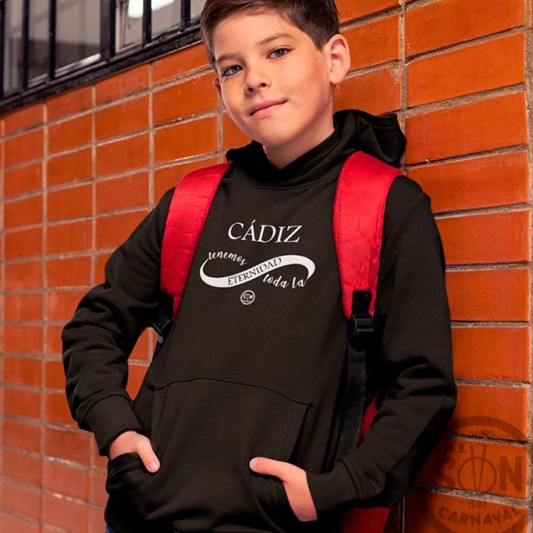 sudadera para niño cadiz tenemos toda la eternidad con capucha negra