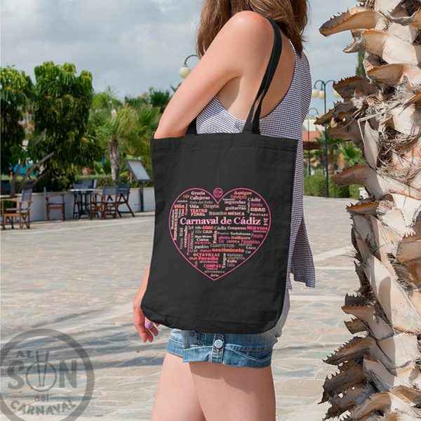 tote bag corazon de carnaval de cadiz negro