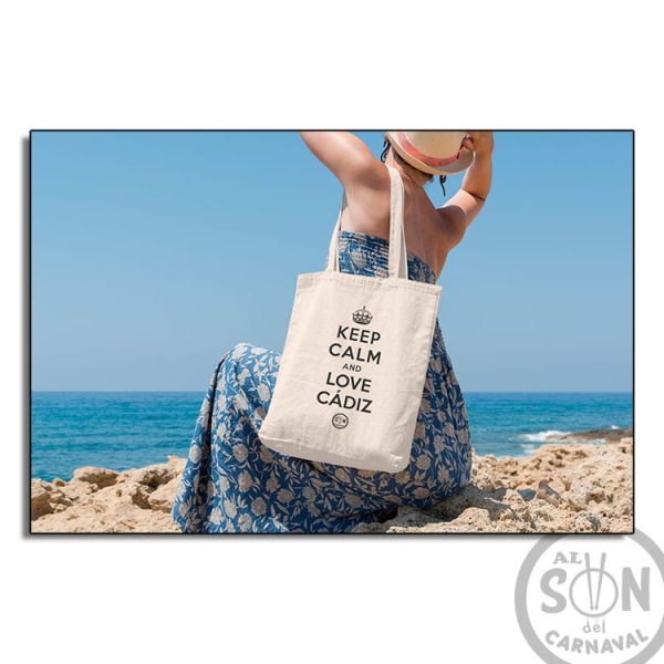 tote bag keep calm and love cadiz blanco