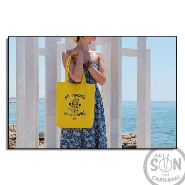 tote bag oh capitan mi carnaval, frae arriba y abajo amarillo