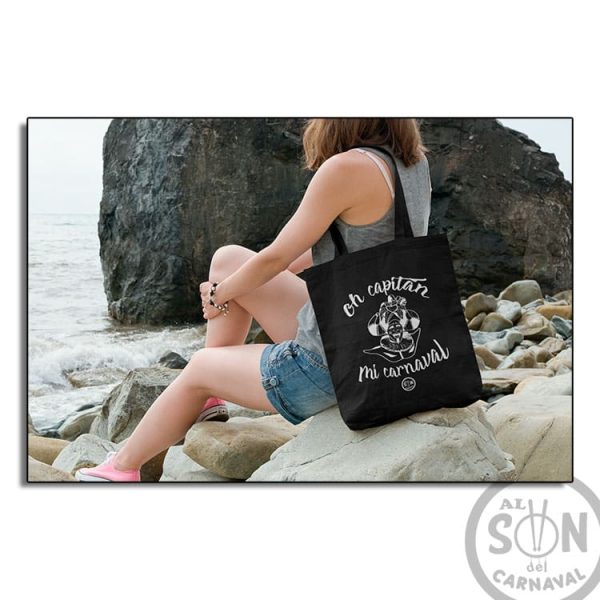 tote bag oh capitan mi carnaval frase arriba y abajo negro