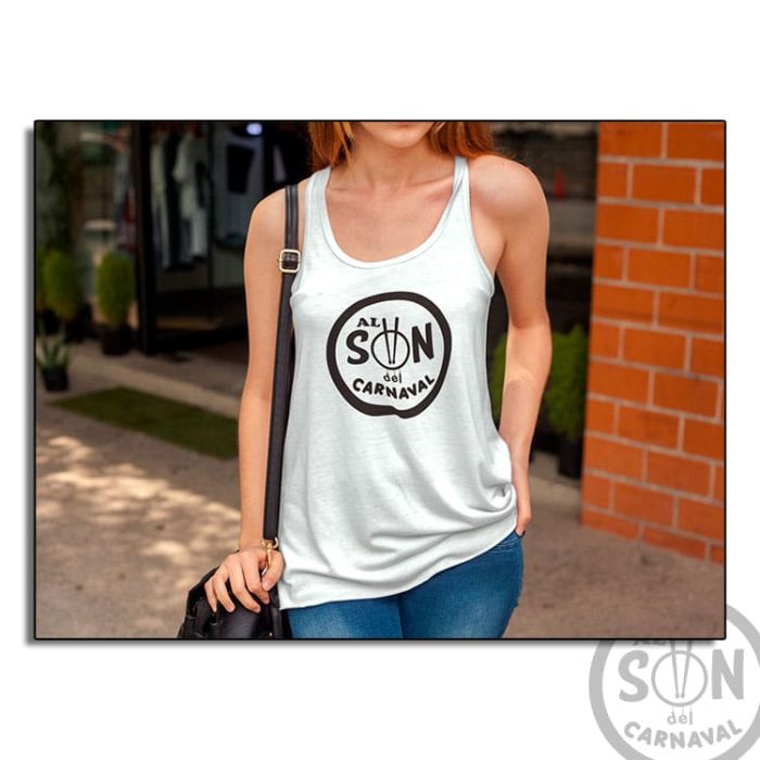 Camiseta Mujer Fashion al son del carnaval blanca