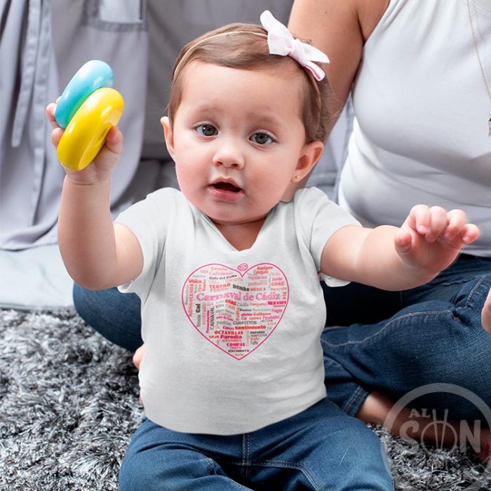 camiseta bebe corazon de carnaval de cadiz - blanca