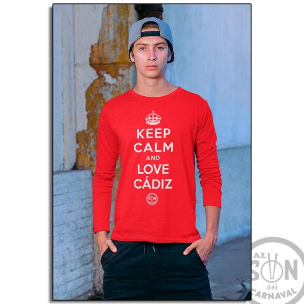 camiseta keep calm and love cadiz manga larga rojo