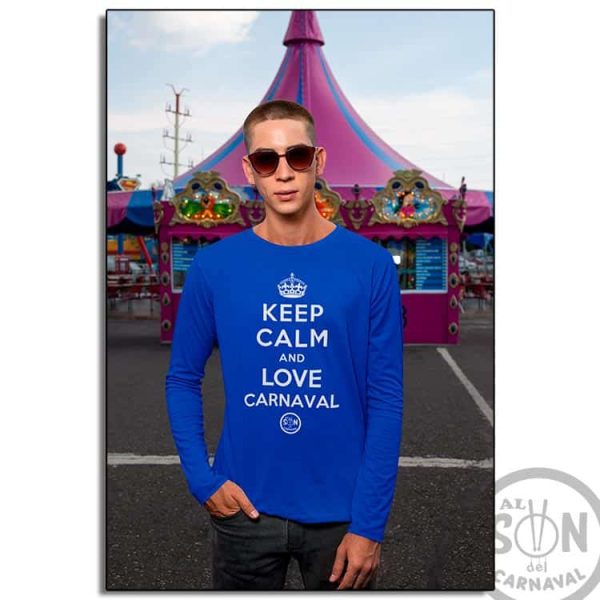 camiseta keep calm and love carnaval manga larga azul