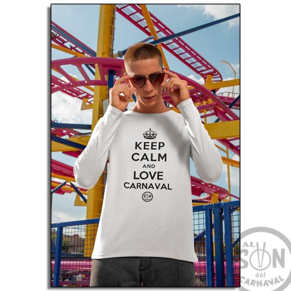 camiseta keep calm and love carnaval manga larga blanca