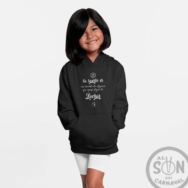 sudadera para niño la suerte es un invento con capucha negra