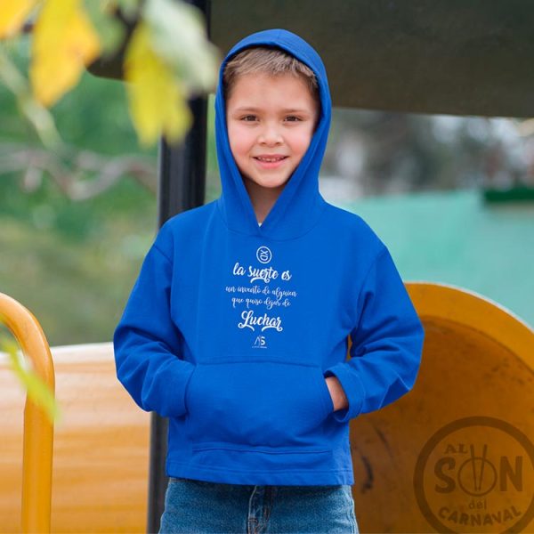 sudadera para niño la suerte es un invento con gorro azul