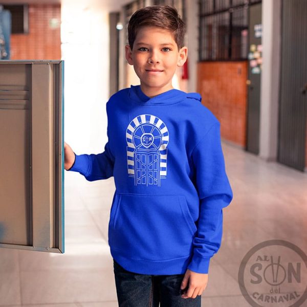 sudadera para niño la puerta del falla con capucha azul