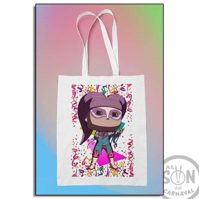 tote bag araka la kana con papelillos de colores