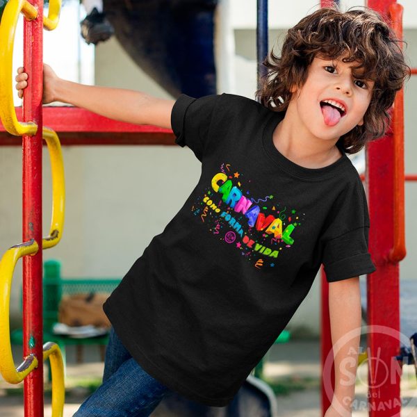 camiseta carnaval como forma de vida manga larga negra para niño