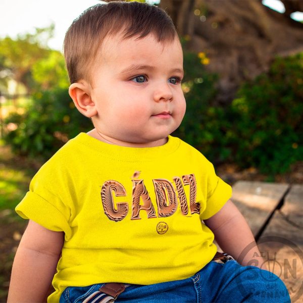 camiseta de bebe arena de cadiz amarilla