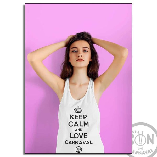 camiseta de tirantes Keep calm love and Carnaval blanca