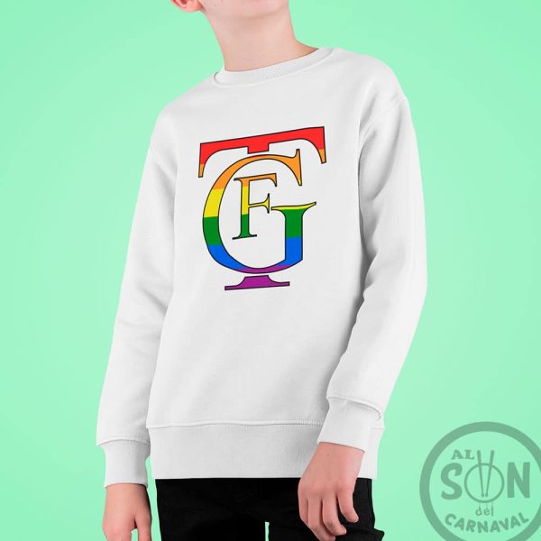 sudadera logo del teatro falla lgtbi sin gorro blanca