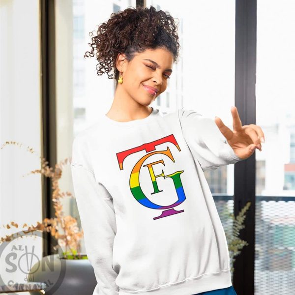 sudadera logo del teatro falla lgtbi sin gorro blanca