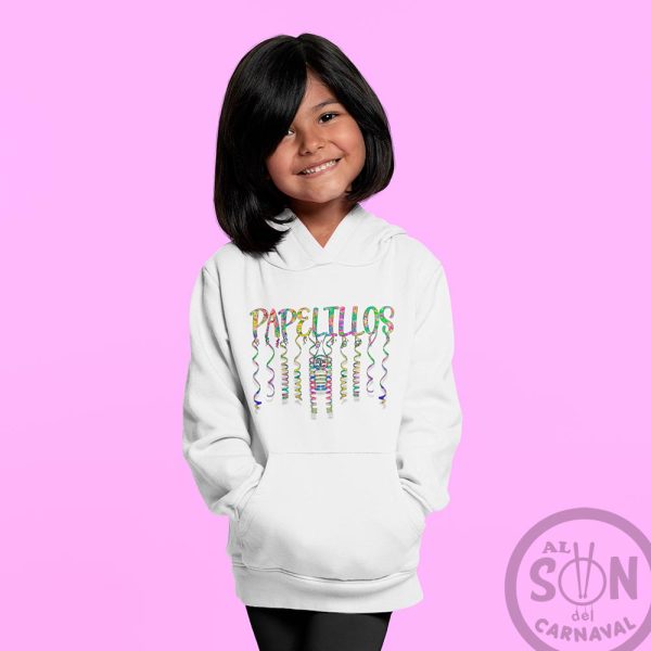 sudadera para niño papelillos con gorro blanca