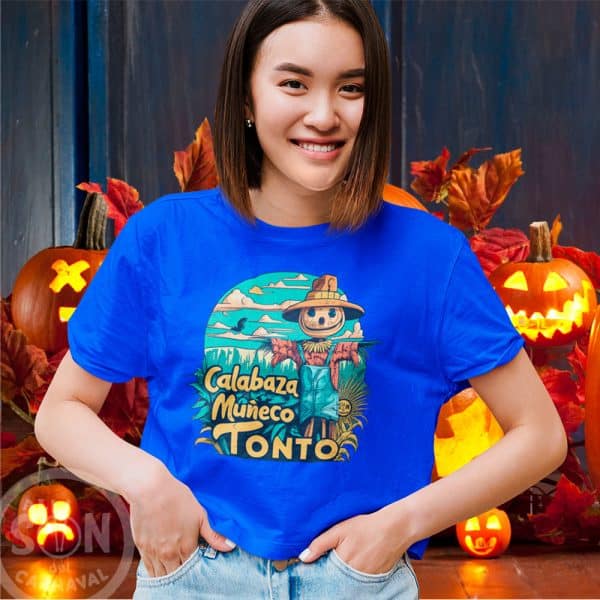 camiseta calabaca muñeco tonto azul