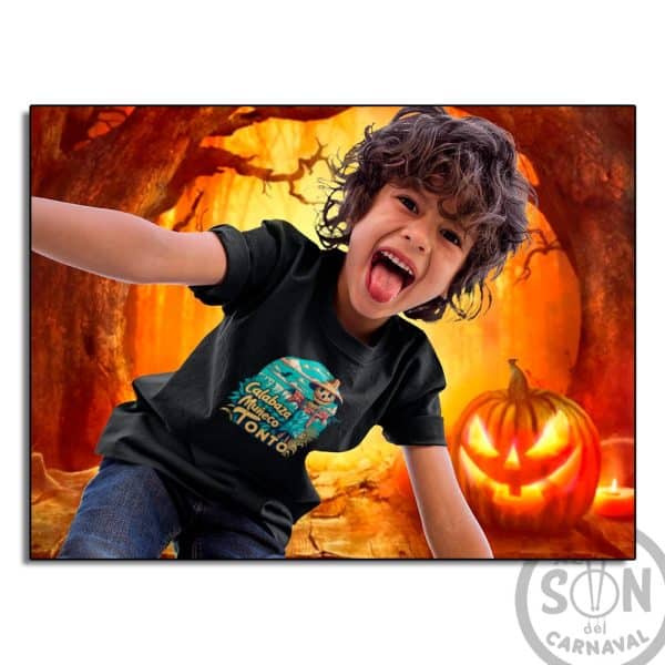 camiseta para niño calabaza muñeco tonto negra