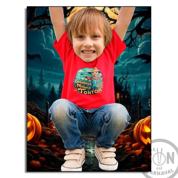 camiseta para niño calabaza muñeco tonto roja