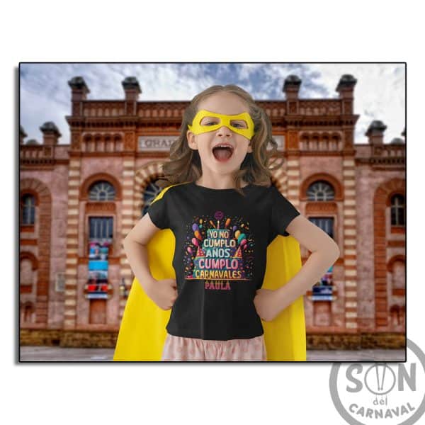 camiseta para niño yo no cumplo años cumplo carnavales negra