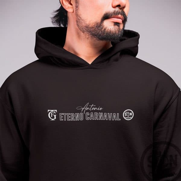 sudadera eterno carnaval personalizable con gorro negra