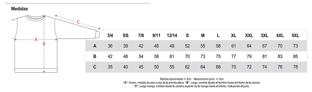 Medidas Sudaderas sin gorro kbastinazo
